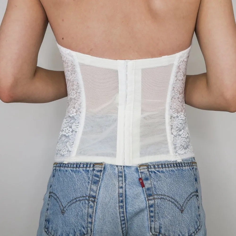 Dominique White Satin & Lace Torsolette Bustier Corset Bra Top Size undefined - Image 6