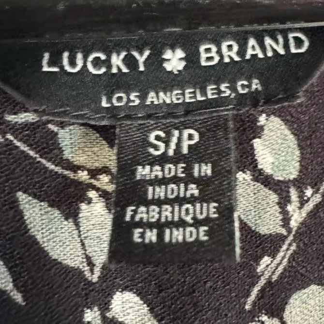 Lucky Brand Womens Black Floral Rutched Long Sleeve VNeck Top sz S Boho Feminine - Image 4