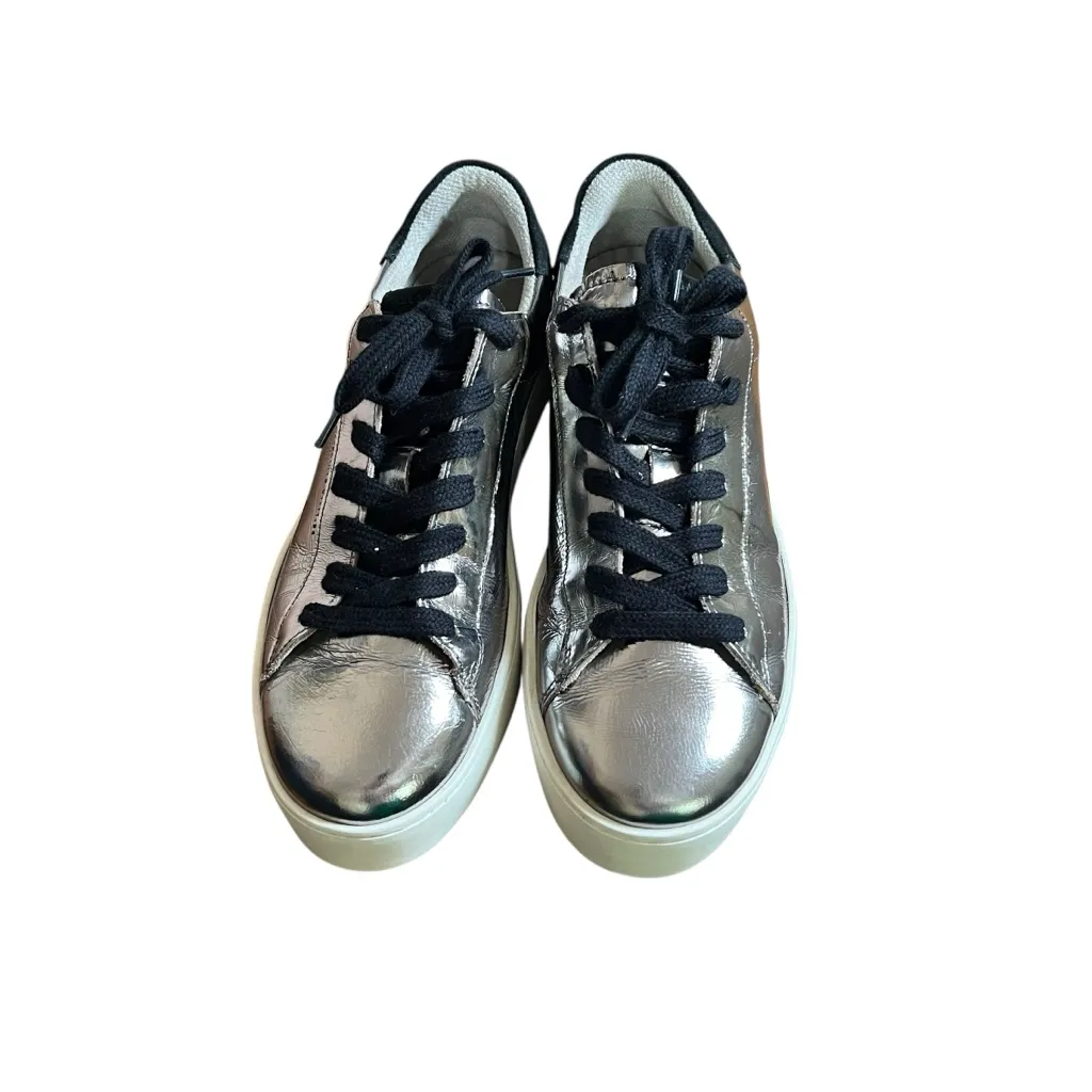 ALLSAINTS Shana Metallic Silver Low Top Shoes Trainers Sneaker Sz 8 (38) Lace Up - Image 6