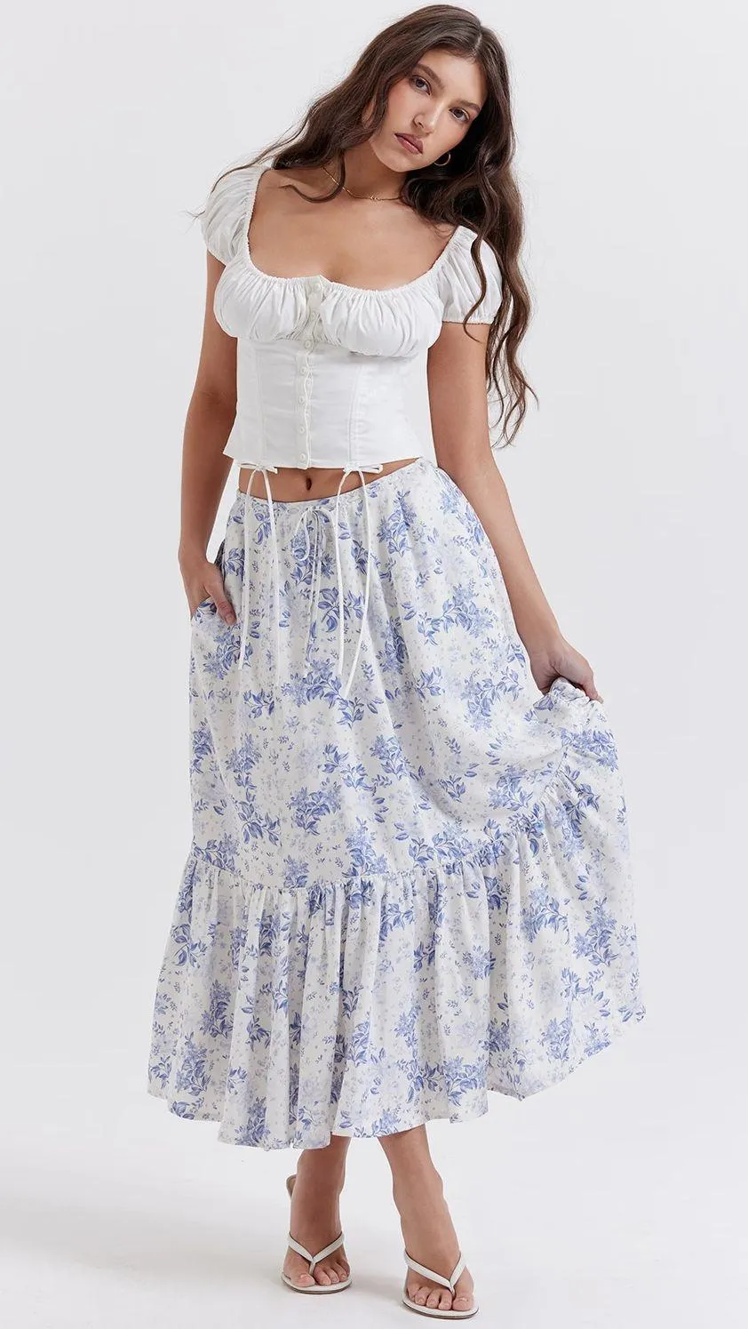 Blue White Floral Aitana Maxi Skirt XS - Image 5
