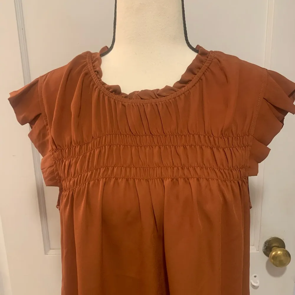 Monteau | burnt orange short sleeve ruffle top - Image 8