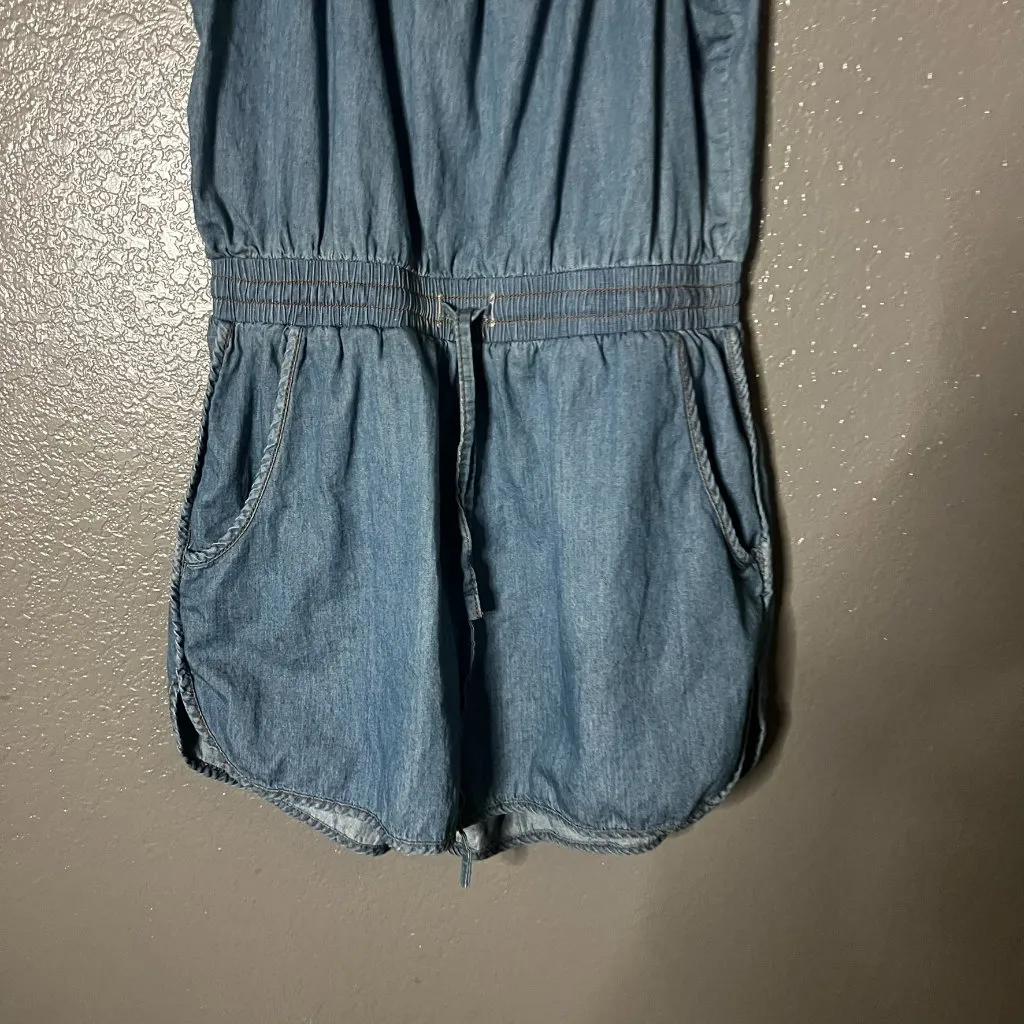 Rico Jeans Chambray Denim Romper Women’s Medium Sleeveless Drawstring M White - Image 6