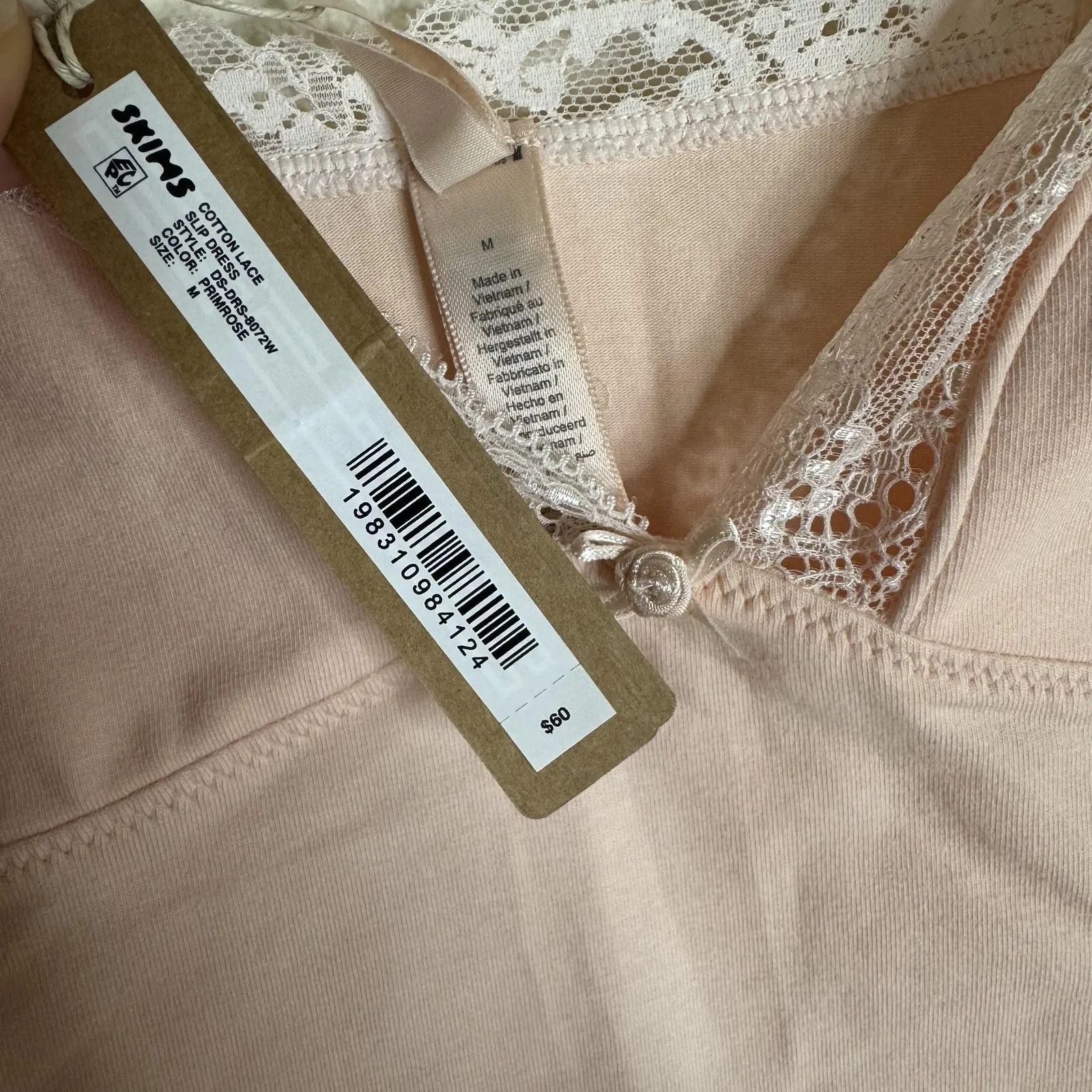 Skims Cotton Lace Slip Dress Womens Medium Pink Primrose Nightgown Lingerie - Image 7