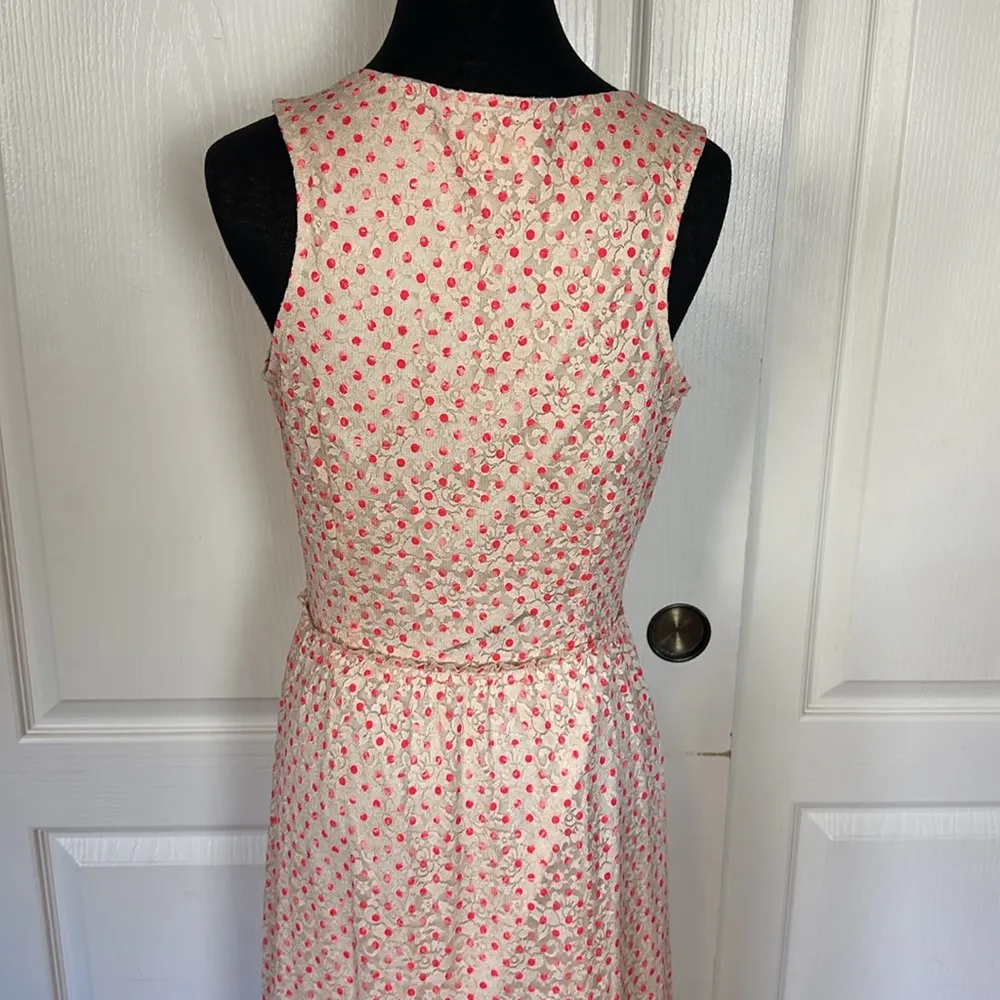 MAISON JULES CREAM LACE HOT PINK POLKA DOT TIERED MAXI TANK DRESS - Image 4