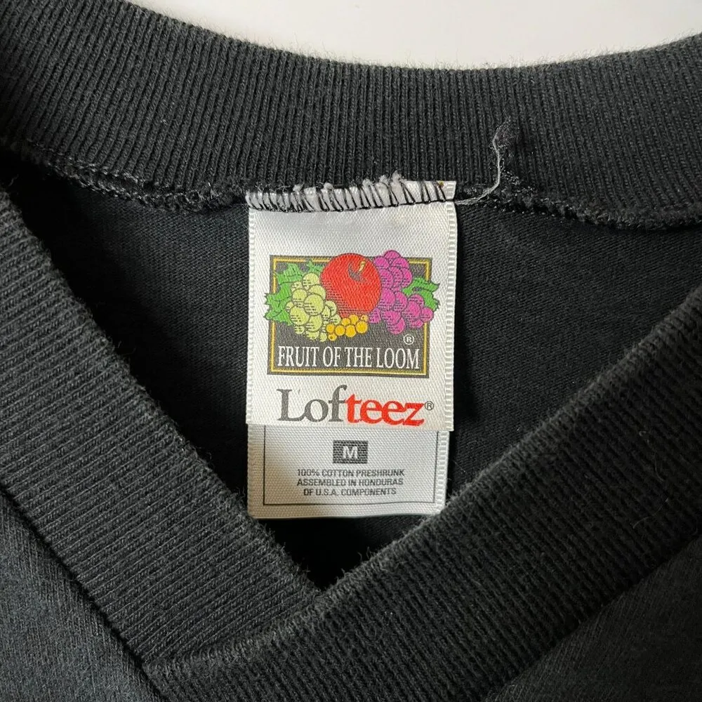 NYC Vintage 1990s Black V-Neck T-Shirt Fruit of the Loom S Unisex Fit - Image 4