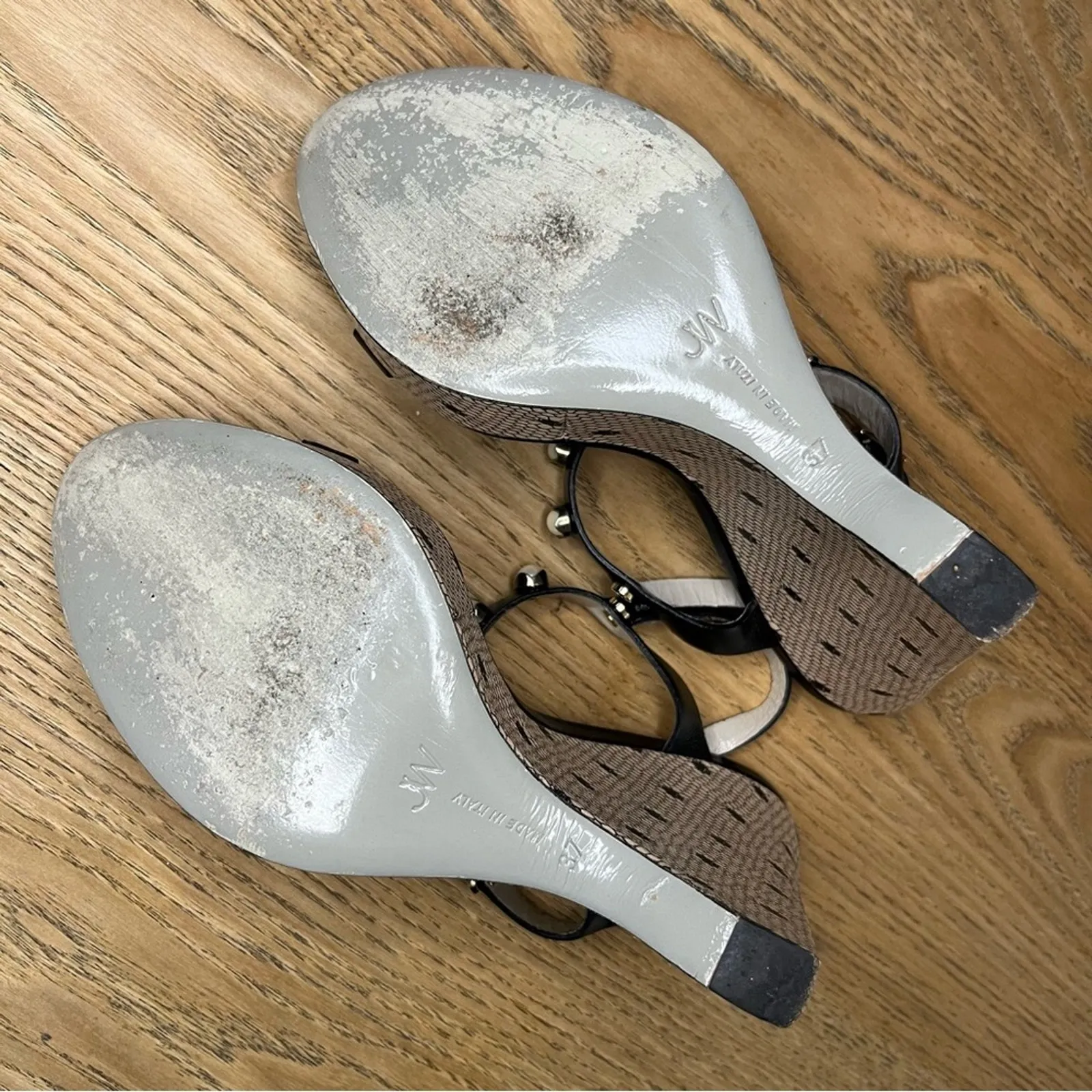 Jason Wu Leather Polka Dot T Strap Slingback Platform Wedge Black Size 7 - Image 9