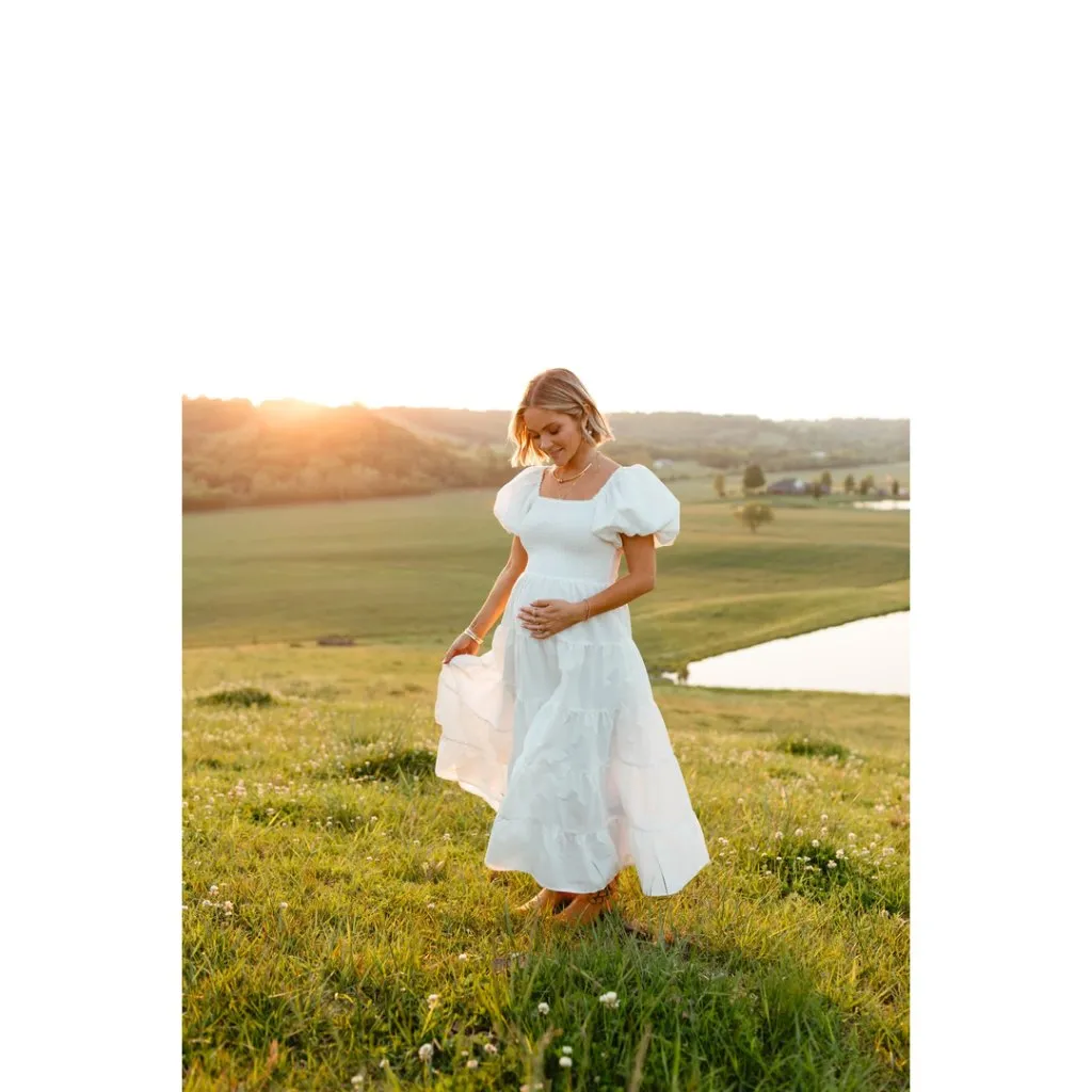 PETAL & PUP Annette Puff Sleeve Midi A-Line Dress in White Size Small - Image 3