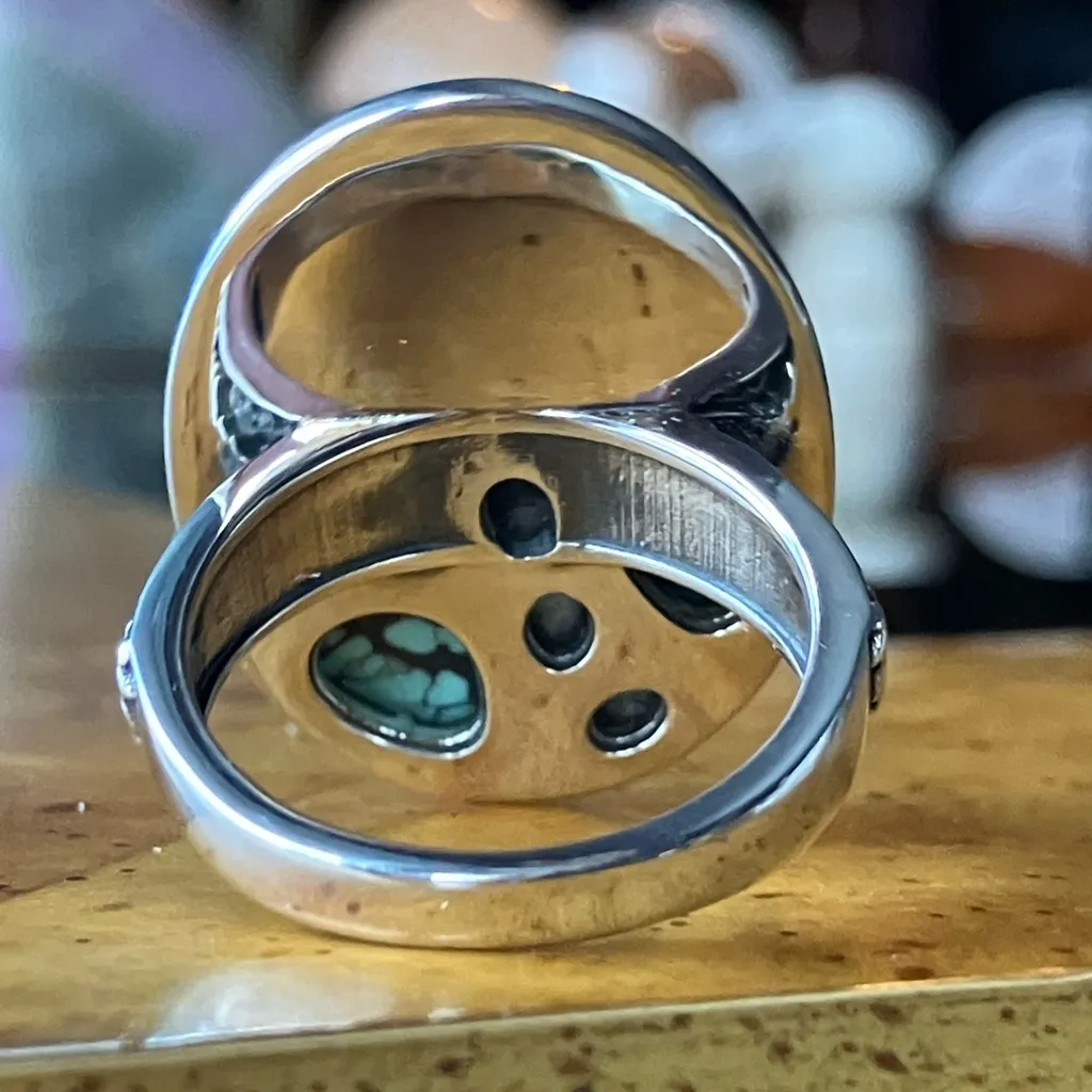 White Buffalo Turquoise Blue Turquoise Sterling Silver Forest Ring Size 9 - Image 5