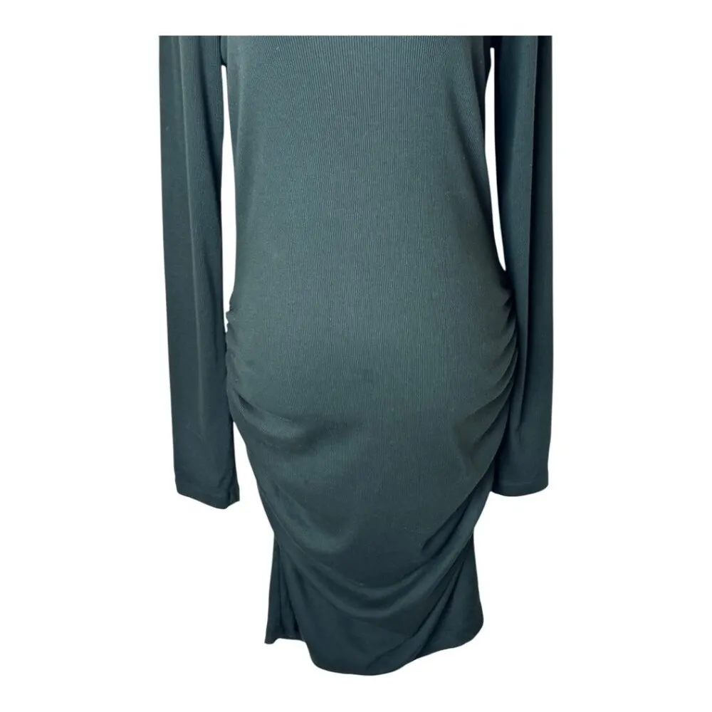 Michael Stars Dress Women Large Green Ribbed Knit‎ Turtleneck Ruched Velma Mini - Image 7