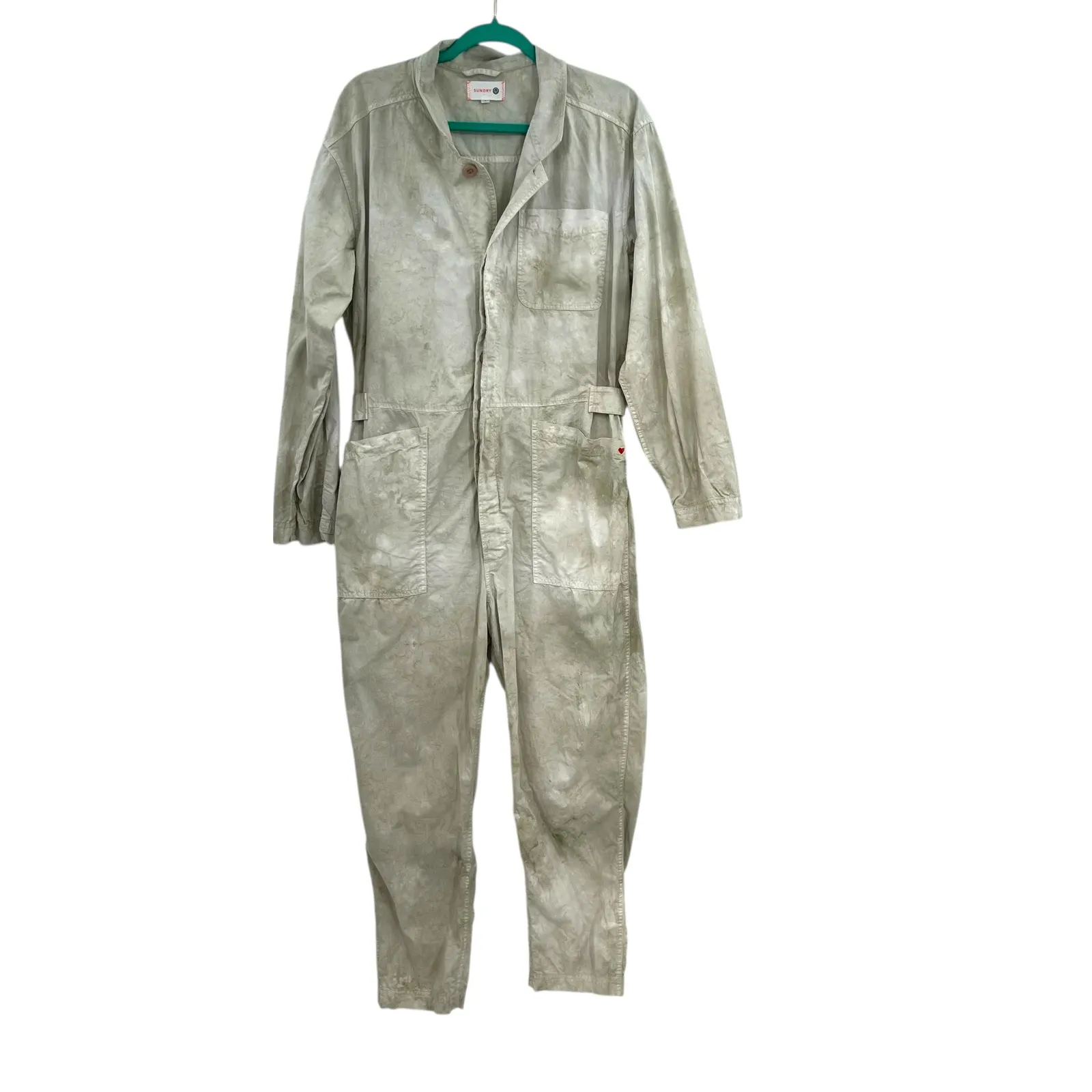 Sundry Flight Suit Jumpsuit Utility Coverall Tie Dye Green Cream Size 3 Large - Image 3