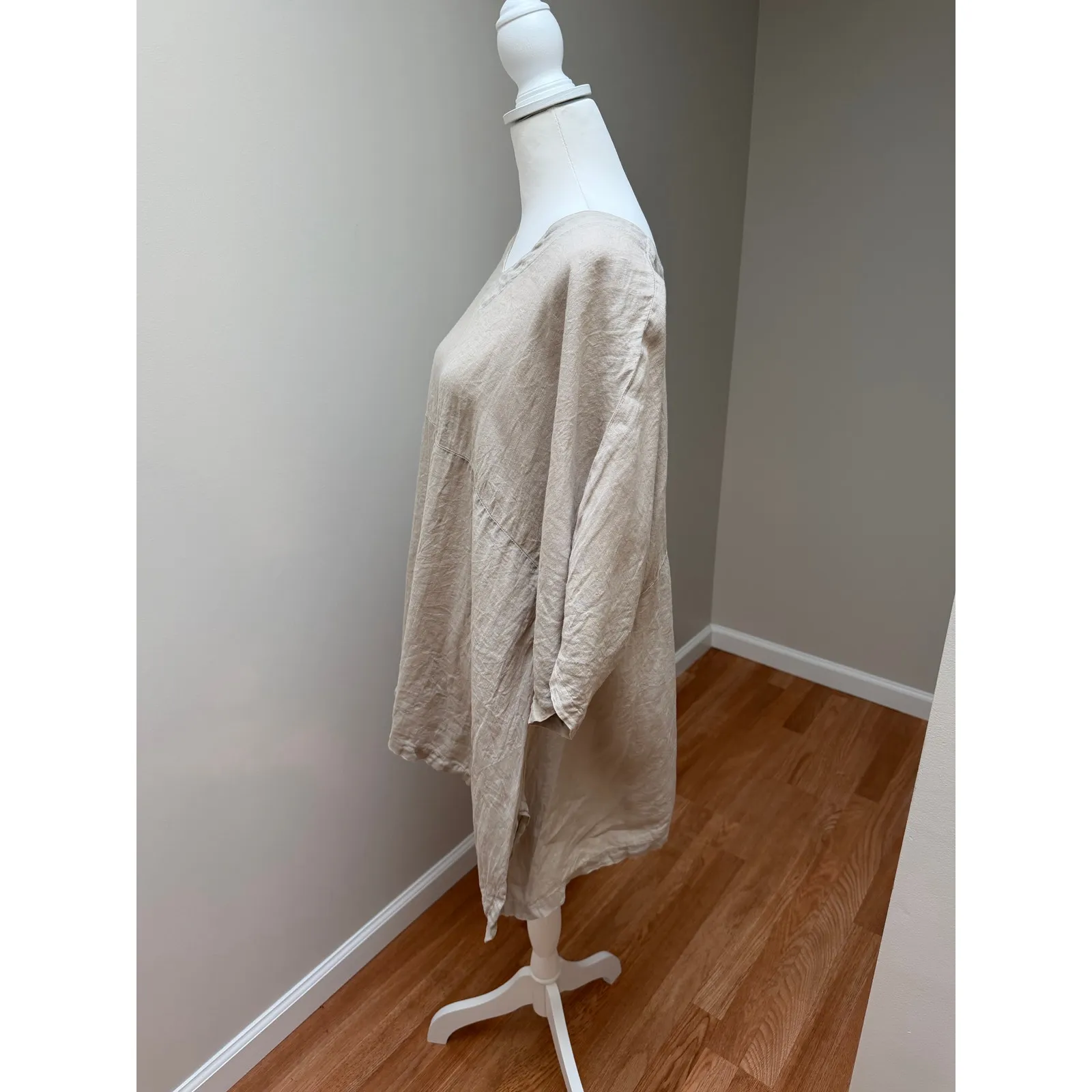 Match Point Linen Tunic Top Womens Medium Beige Natural Relaxed Fit Langenlook Black - Image 3