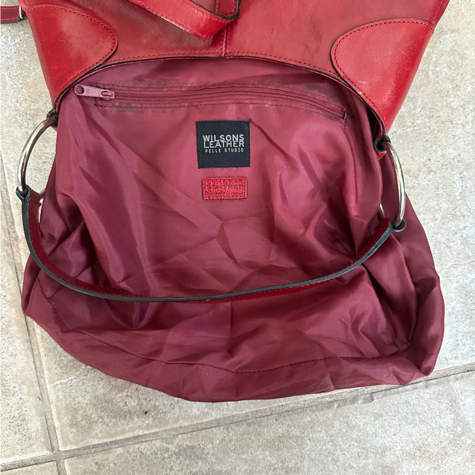 RARE Wilson Leather Pelle Studio Red Leather Hobo Shoulder Bag Silver Hardware - Image 4