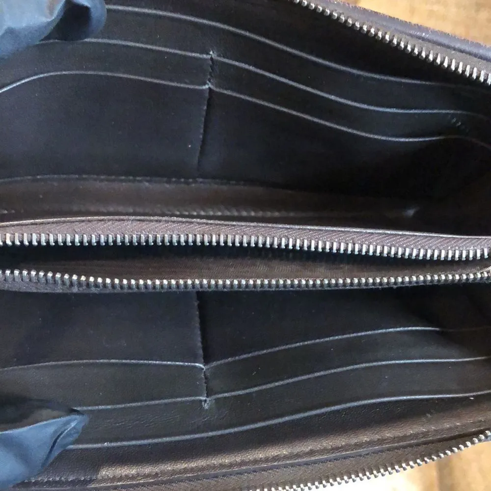 BOTTEGA VENETA Brown Intrecciato Weave Lambskin Full Zip Long Wallet Clutch - Image 14