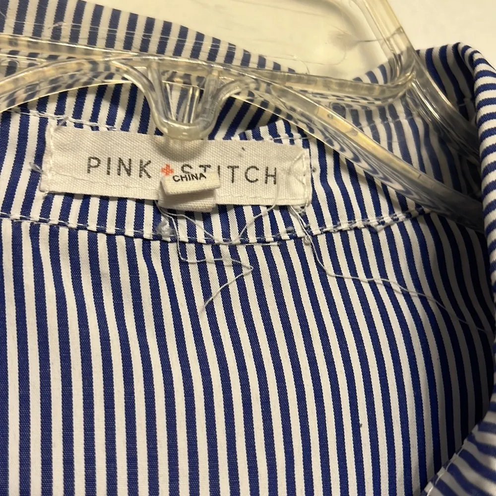 Pink Stitch Women’s Long Sleeve Button Up Shirt 1X Plus Stripes Twisted Front - Image 3