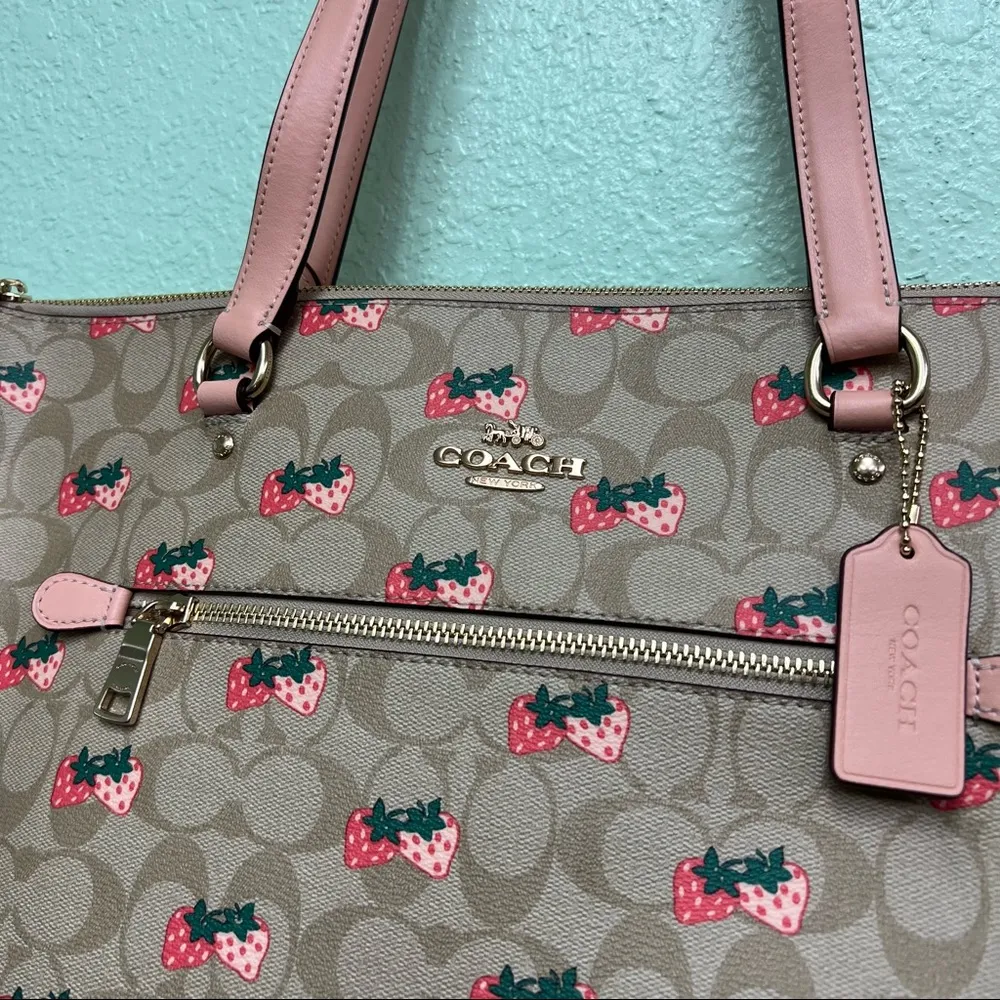 New Coach Gallery Tote in Signature Canvas with Strawberry Print - Image 2