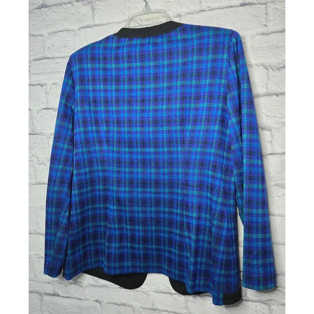 Vintage Leslie Fay plaid gingham blazer jacket blue office career size 12. - Image 6
