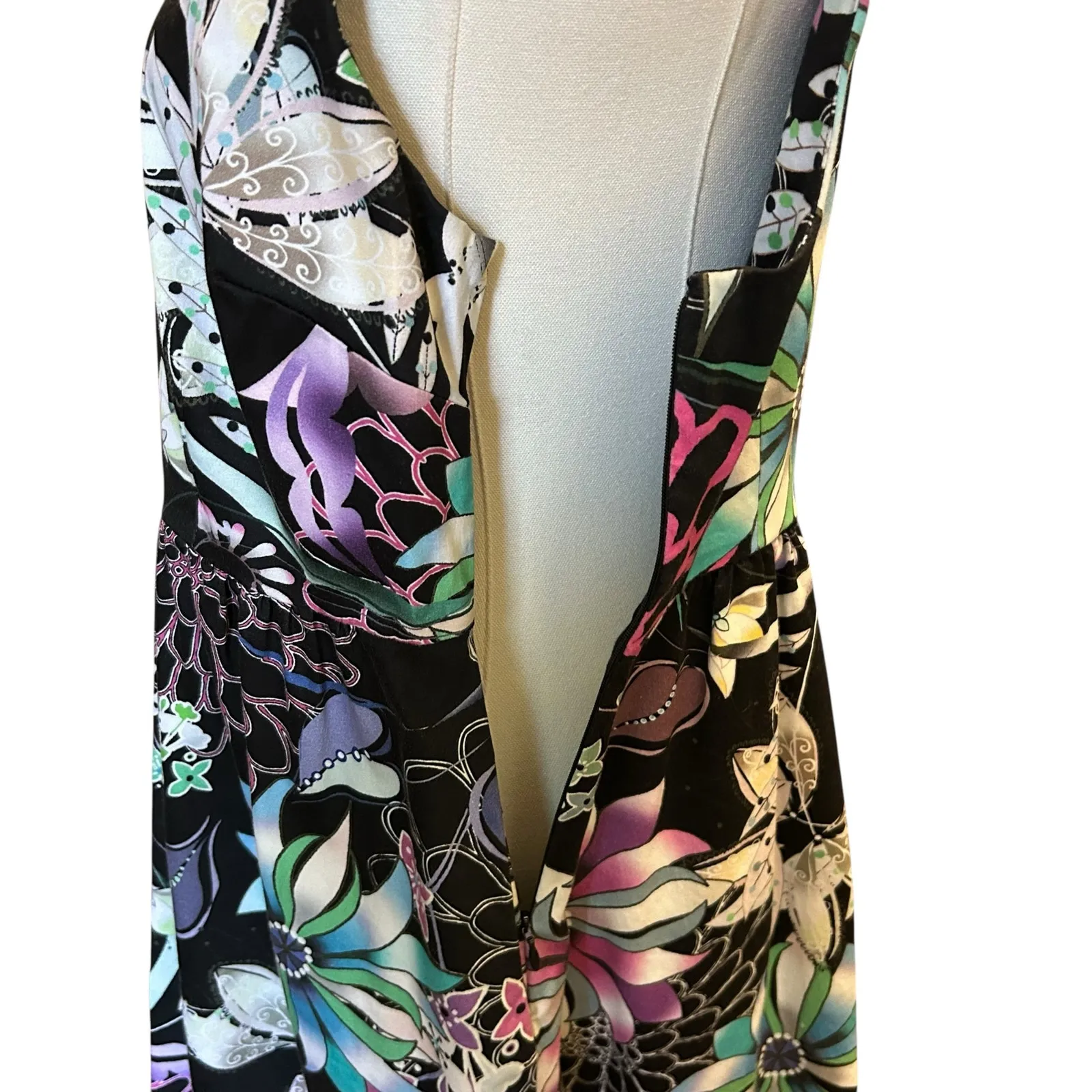 Cynthia Crowley SZ 10 Black Floral Sleeveless Dress Lining Classy A Line Preppy - Image 4