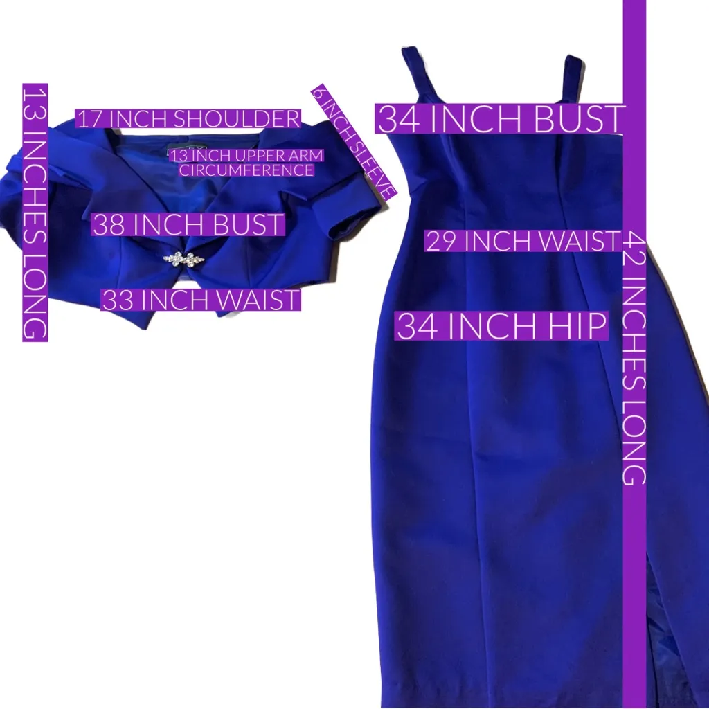 VINTAGE 1990'S ALEX EVENINGS ELECTRIC PURPLE/BLUE COCKTAIL DRESS & BOLERO SET 6 - Image 13