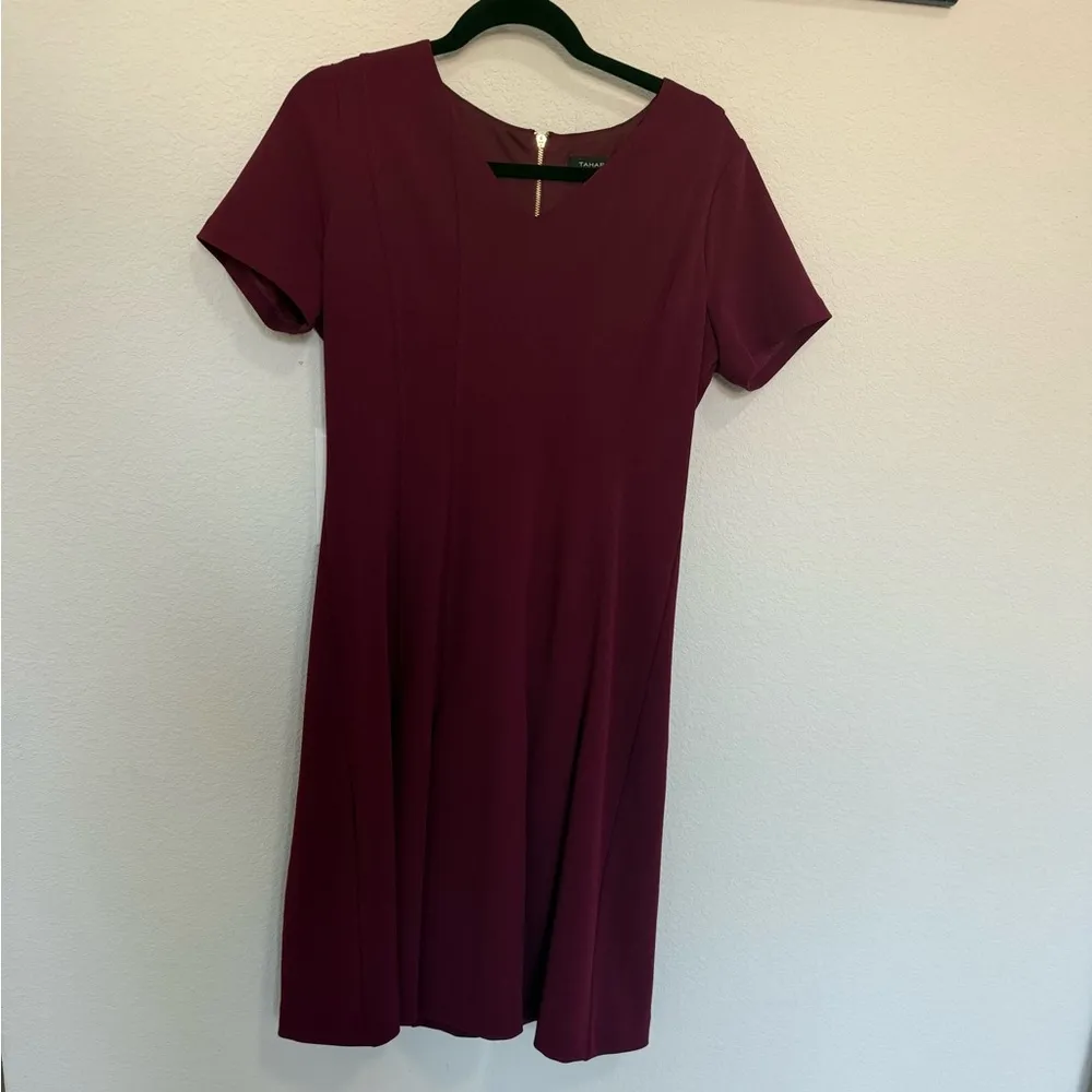 Tahari ASL Burgundy Wine Fit and Flare Dress V - Image 3