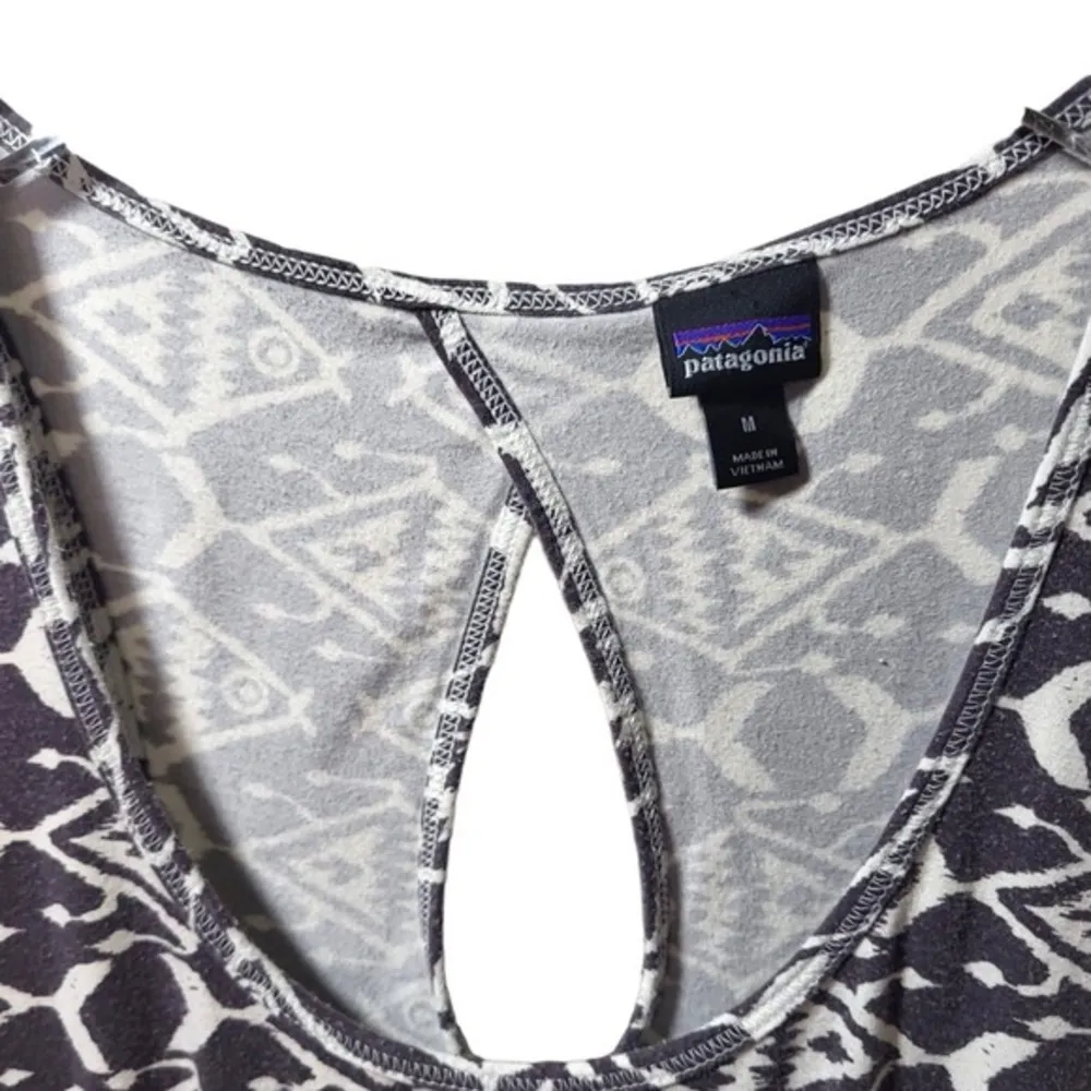 Patagonia Travel Back Keyhole Aztec Print Mini Dress in Dark Grey/White - Image 70