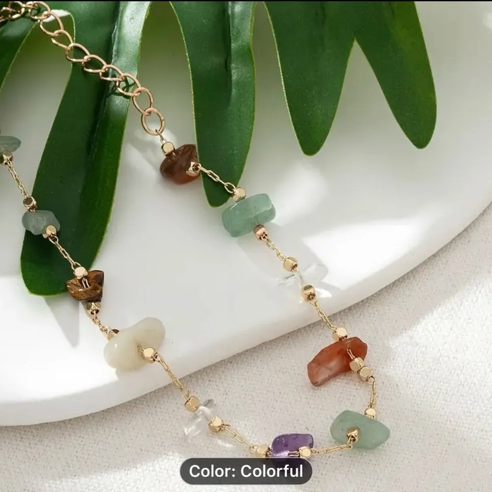 Bohemian 14K Plated Natural Stones Beaded Ankle Bracelet Multiple - Image 2