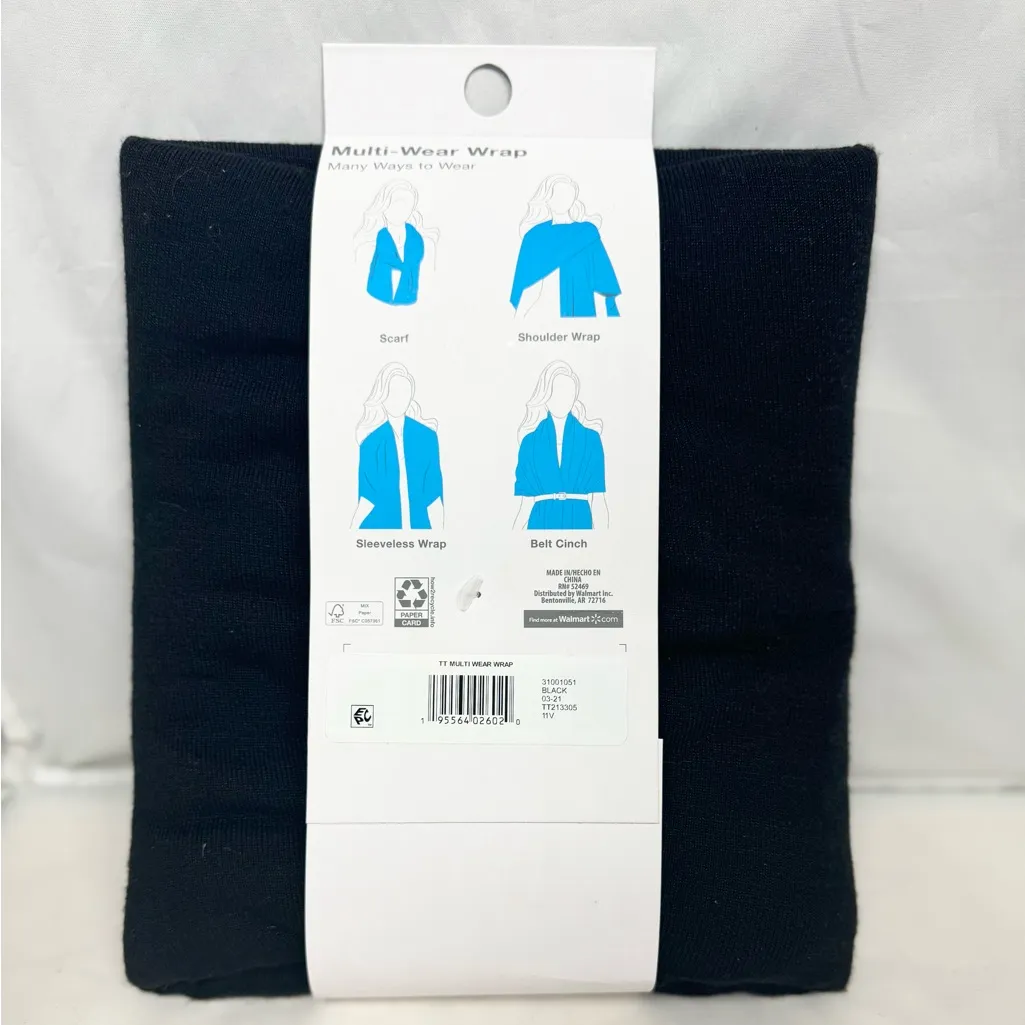 Time and True Womens Boho Classic Multi Wear Scarf Wrap Shawl ONE SIZE Black NWT - Image 6