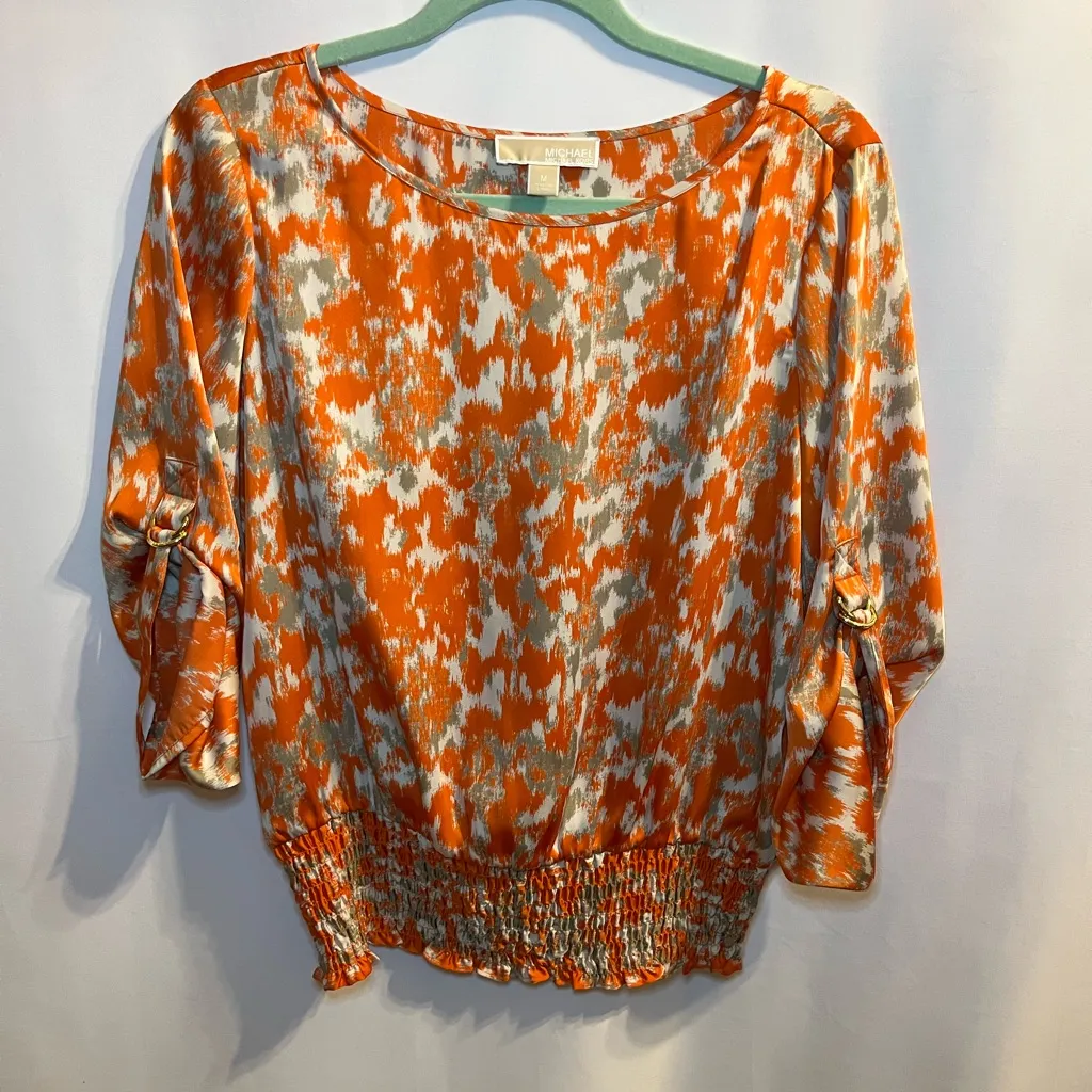 Michael Kors Orange & White Blouse Women’s Size Medium - Image 3