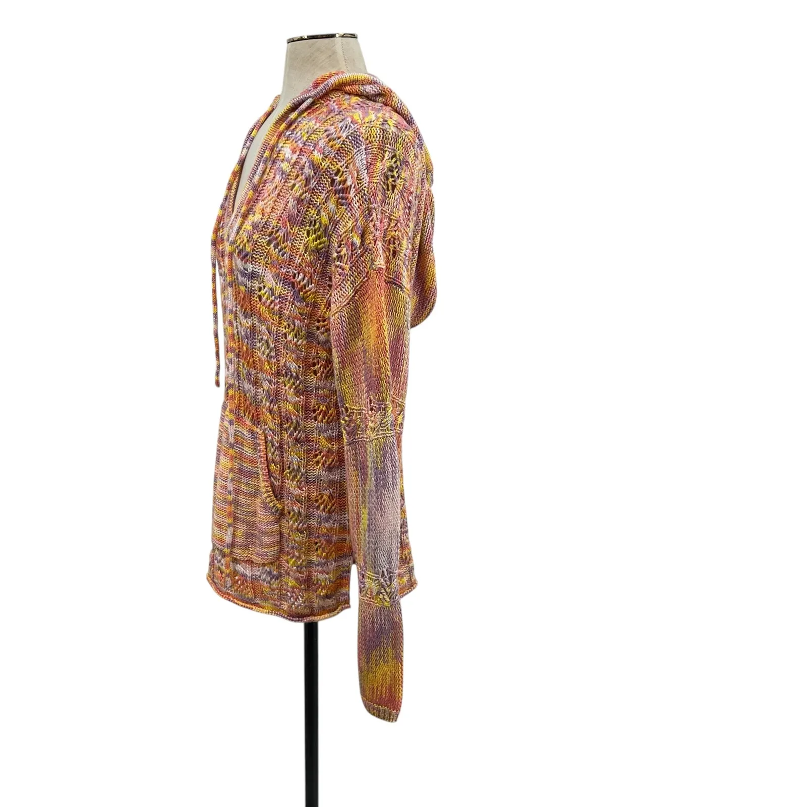 Ramy Brook Abby Marled Knit Hoodie Sweater Orange Pink Yellow Size Medium - Image 5