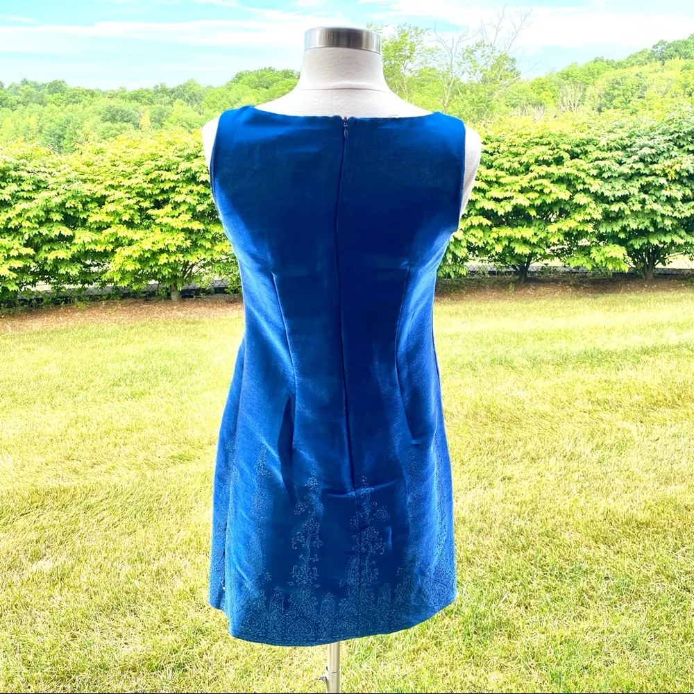 CDC Petite Sleeveless Shiny Glitter Sheath Dress Size 8 Blue - Image 9