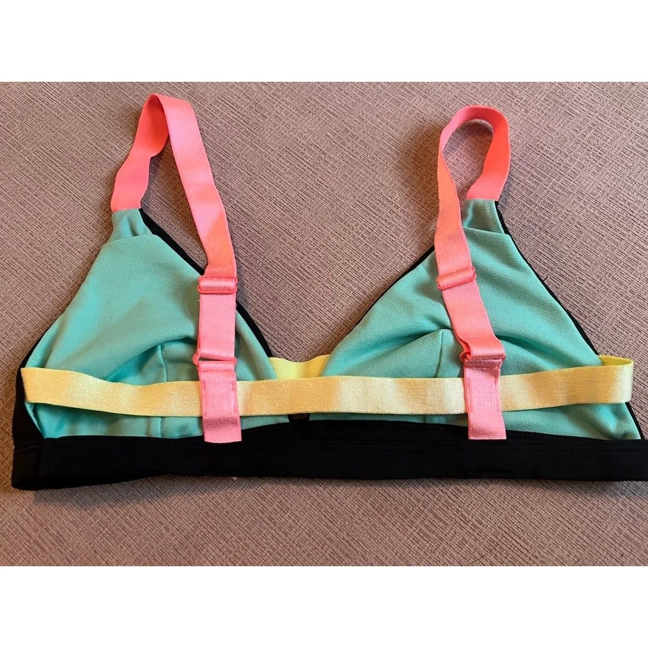 Xhilaration Women's S/XS Black Triangle Coral Neon Straps Colorblock Bikini Top - Image 2