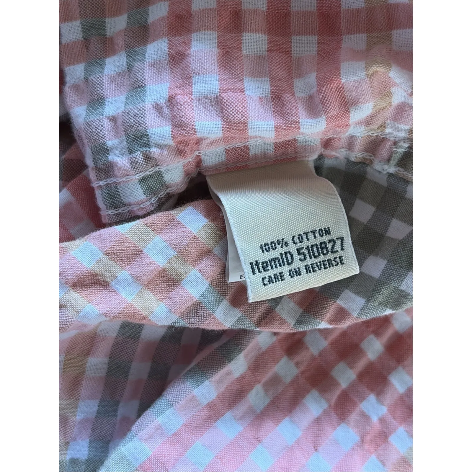 LL Bean Coral Green Seersucker Gingham Popover Blouse Shirt Top Womens XL - Image 7