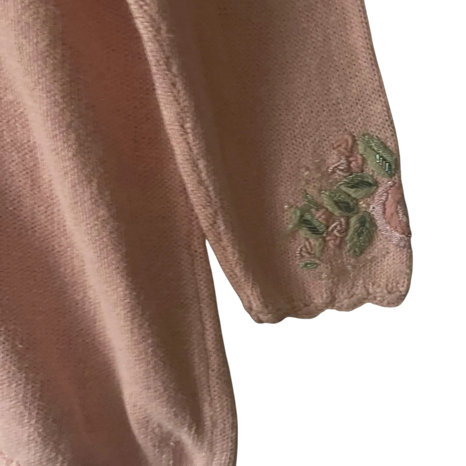 Vtg Maggie Lawrence Pink Floral Embroidered Sequin Sweater Pullover Women's L Size L - Image 4