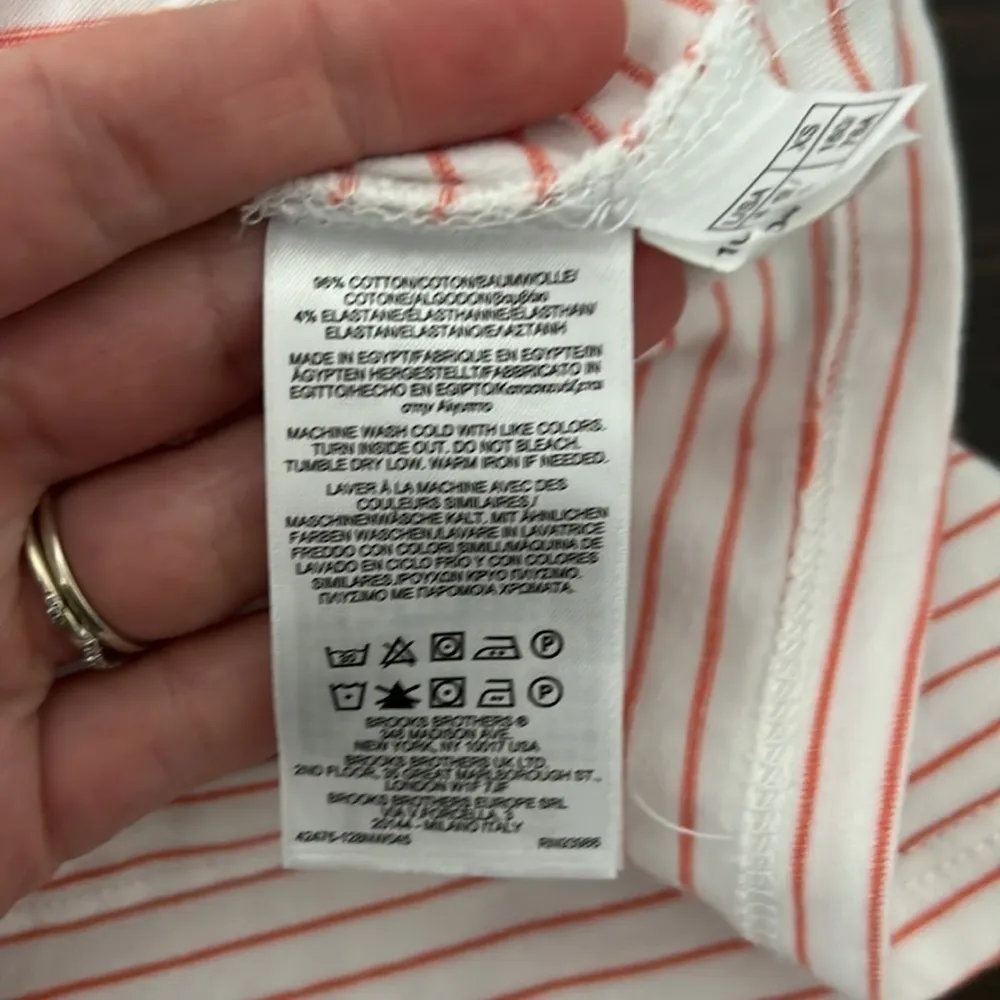 Brooks Brothers V Neck Tee Shirt Size XS White with Orange Stripes EUC - Image 9