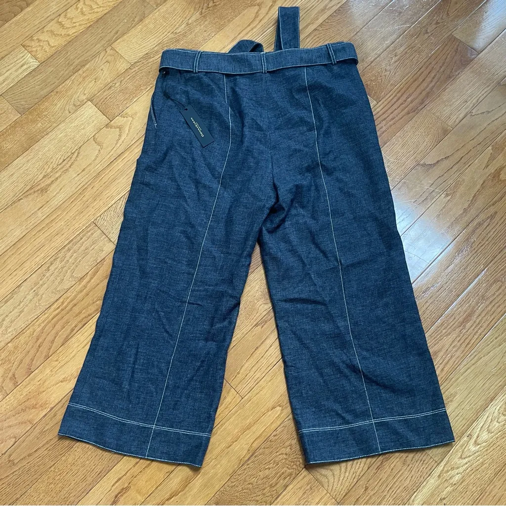 Donna Karan New York Linen Blend cropped pants with belt Blue Jean wide leg 12 - Image 11