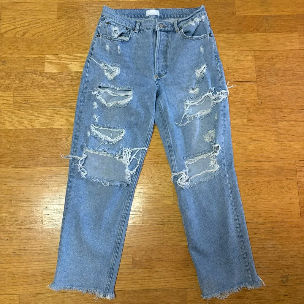 Boyish Light Wash Destroyed Preppy Western Coastal Straight Leg Slouchy Jeans 28 - Image 2