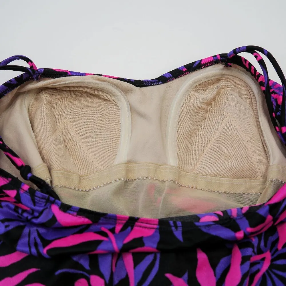 Vintage 80s Sea Fair Tropical Pink & Purple Floral Swim Dress Size M - Image 9