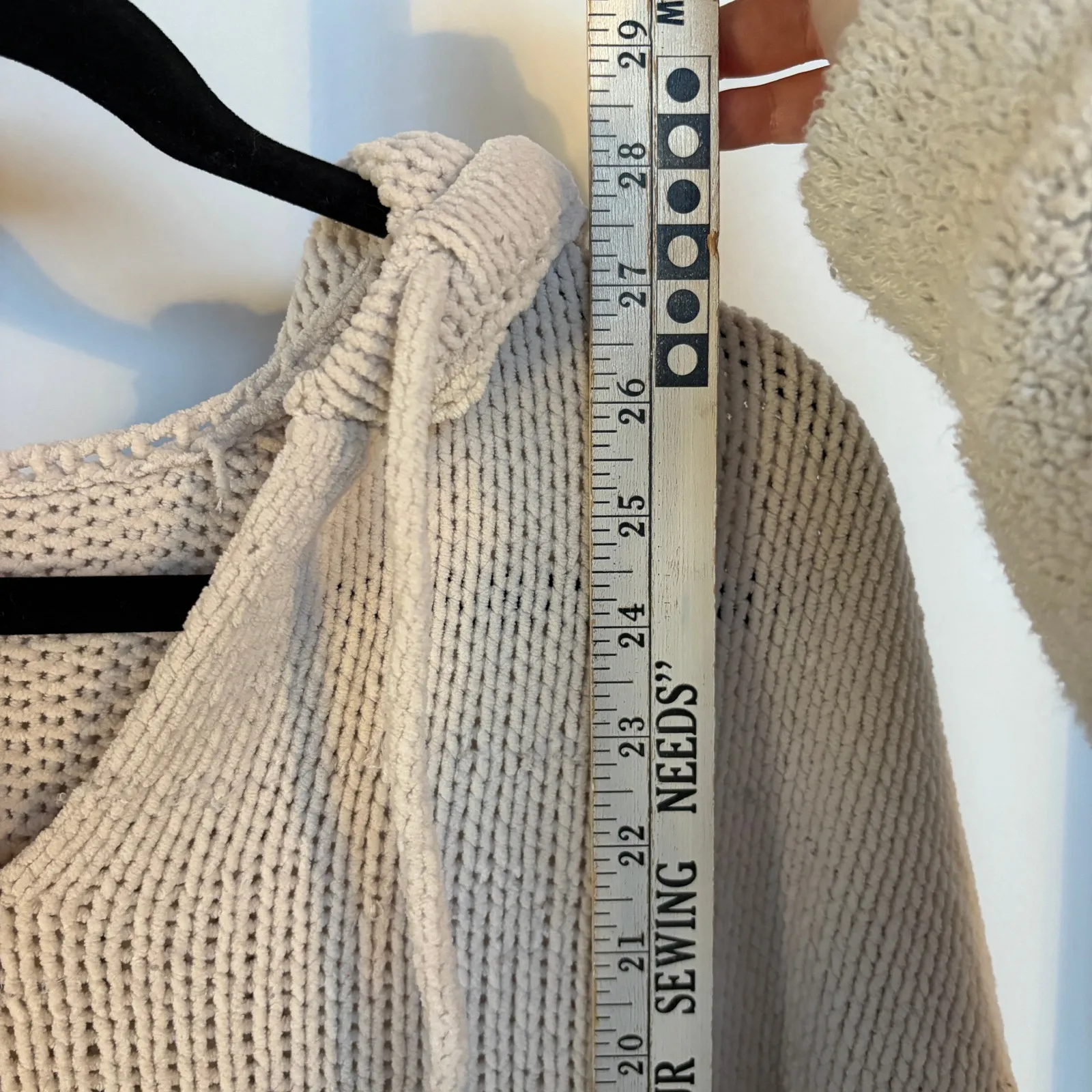 Aerie Crochet Chenille Cream Knit Hoodie Sweater Soft Cozy Oversized Boho Medium - Image 9