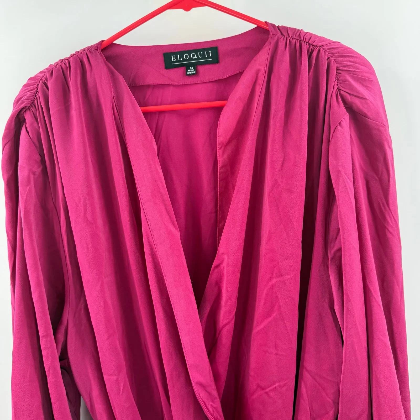 ELOQUII Dress Womens SZ 24 NWT Satin Faux Wrap Long Sleeve Magenta Plus Curvy - Image 8