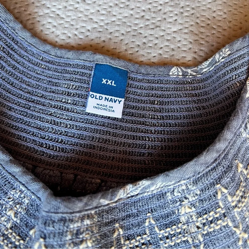 Old Navy Blue Peasant Boho Feather Print A-Line Dress Pockets Cotton Blend XXL - Image 3