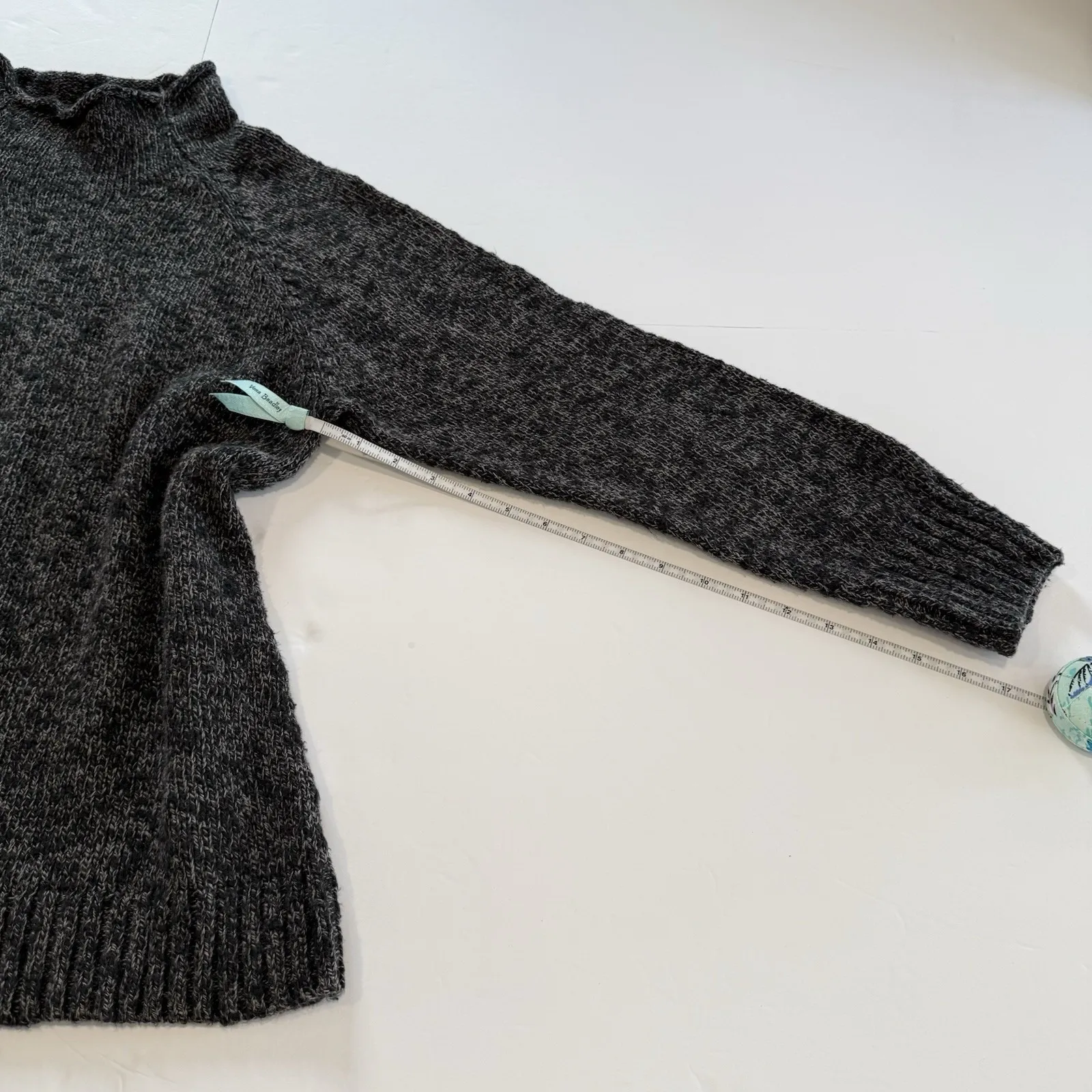 LL Bean Black Gray Cotton Ragg Funnelneck Pullover‎ Sweater Size MEDIUM PETITE - Image 7