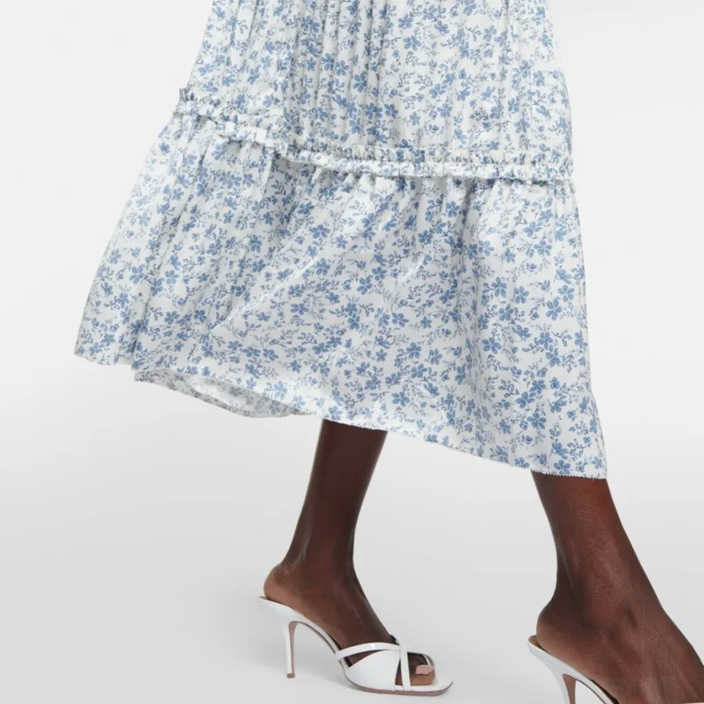 Polo Ralph Lauren Olea Floral Plisse Satin Blue White Floral Pleated Midi Dress - Image 4