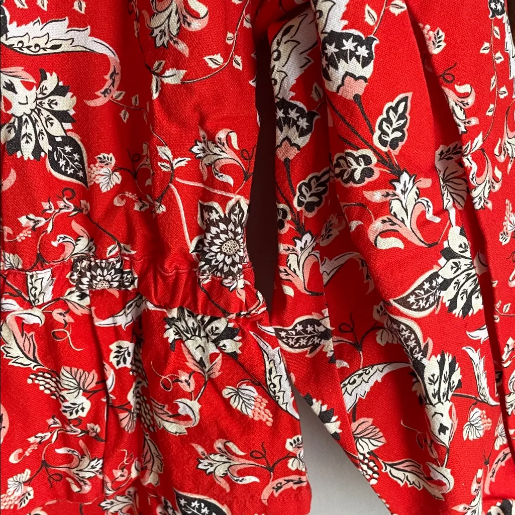 Farm Rio Anthropologie Long-Sleeve Printed Romper Red - Image 13