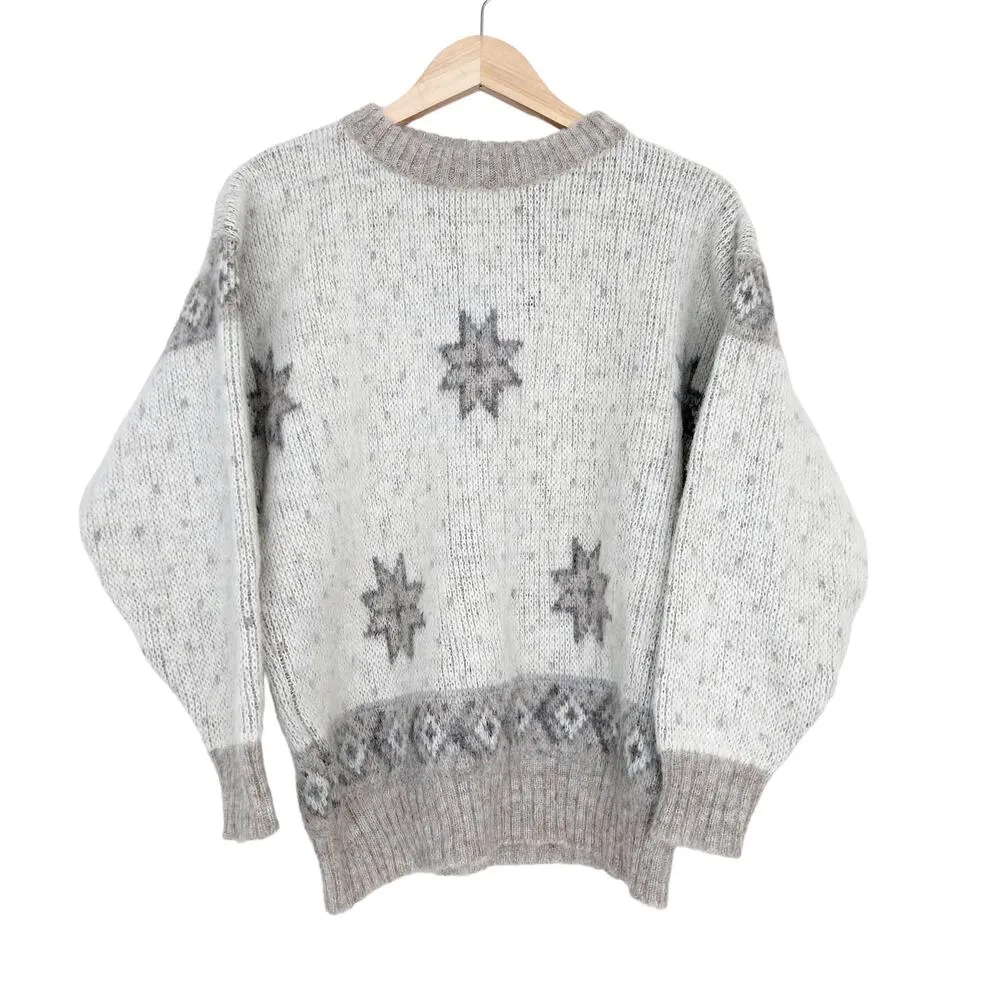 Vintage Alafoss Icewool Cream Tan Star Print Swater Sz M Size M - Image 5