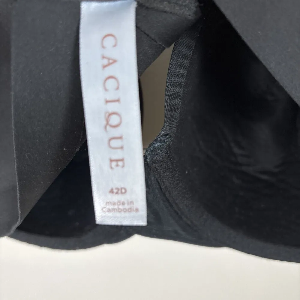 Cacique Bra‎ Lightly Lined Full Coverage Sz 42D Black Underwire - Image 7