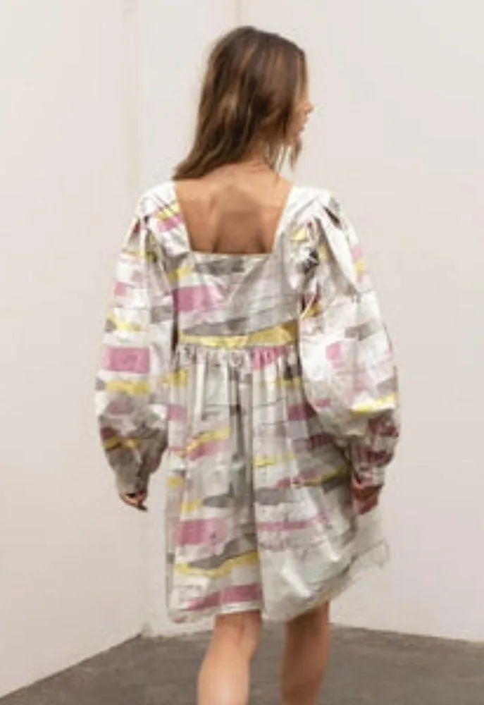 Moon River  Long Sleeve Woven Printed Baby Doll Dress - Image 3
