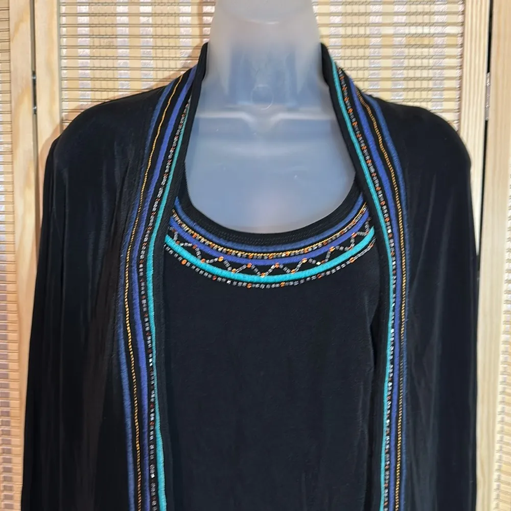 Chico's Travelers Two Piece Black Tank Top With Black Cardigan Sequins Small 1 - Image 2