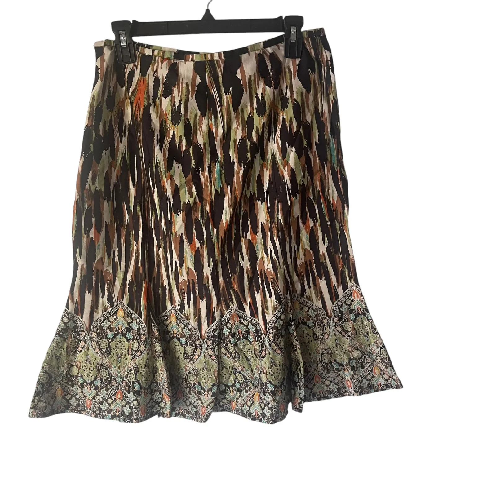 Dana Buchman Women's Size 4 Hippie Boho Artsy‎ Brown Green Above Knee Skirt - Image 4