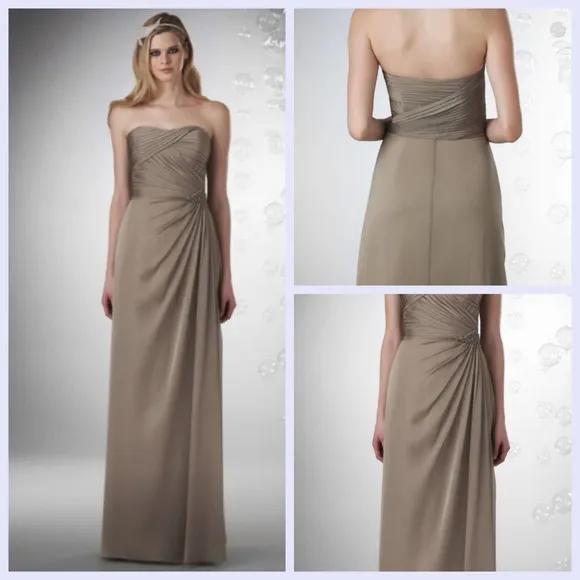 Bari Jay Olive Green Pleated Rhinestones Strapless Evening Dress Size 12 - Image 2