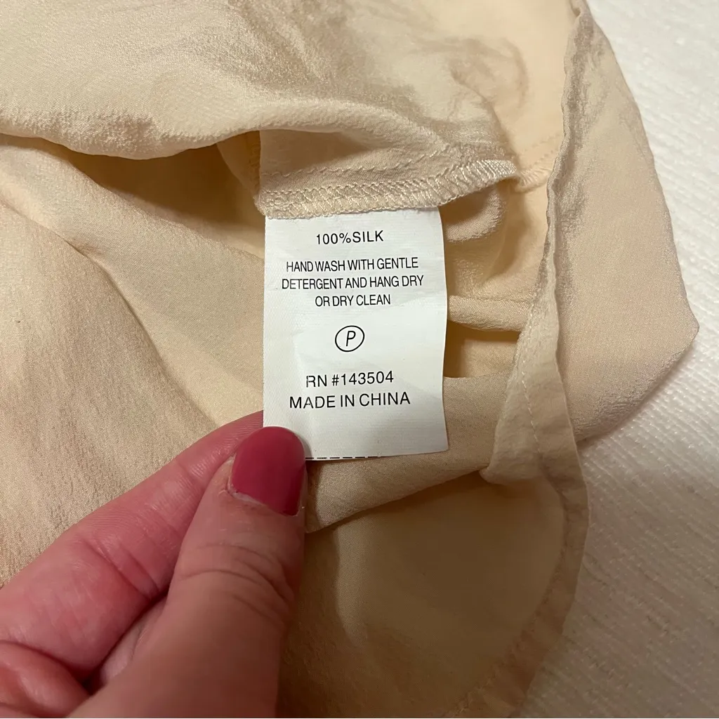 Marie Oliver Elegant Cream Silk Puff Sleeve Long Sleeve Women's Tie Neck Blouse - Image 7