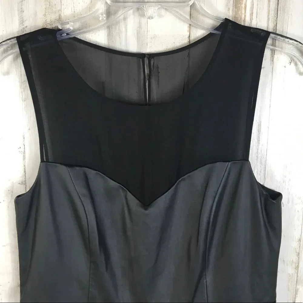 Ali Ro Black Faux Leather Pleated Dress Silk Lace - Image 3